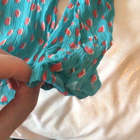 Kate Spade teal blue orange dotted ruffle blouse top size 4 /small nwot SAMPLE - Picture 7 of 10